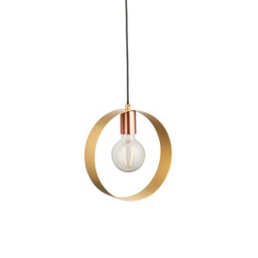 Luminosa Hoop Single Pendant Ceiling Lamp, Brushed Brass, Nickel, Copper Plate