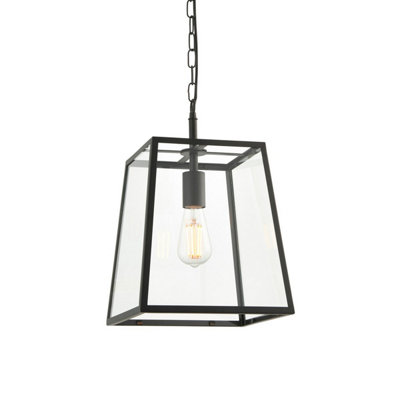 Luminosa Hurst Single Pendant Ceiling Lamp, Matt Black, Glass