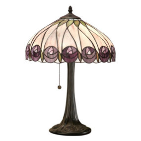 Luminosa Hutchinson 1 Light Medium Table Lamp Tiffany Glass, Dark Bronze Paint with Highlights, E27