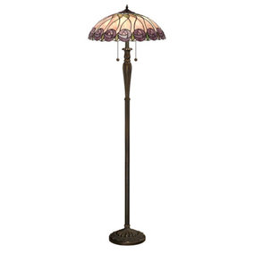 Luminosa Hutchinson 2 Light Floor Lamp Tiffany Glass, Dark Bronze Paint with Highlights, E27
