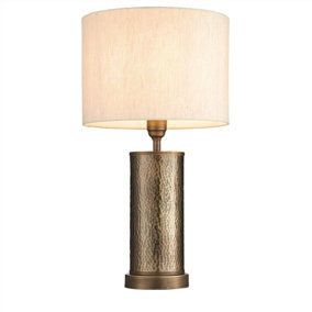 Luminosa Indara 1 Light Table Lamp Aged Bronze, Aged Hammered Bronze Plate, E27