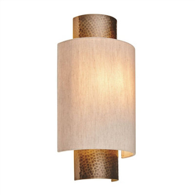 Luminosa Indara 1 Light Wall Aged Hammered Bronze, Natural Linen Fabric, E14