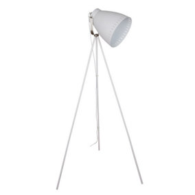 Luminosa Industrial And Retro Floor Lamp White, Satin Nickel 1 Light  with White Shade, E27