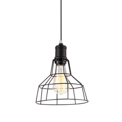 Luminosa Industrial And Retro Hanging Pendant Black 1 Light With Black Metal Shade E27 Diy At Bandq