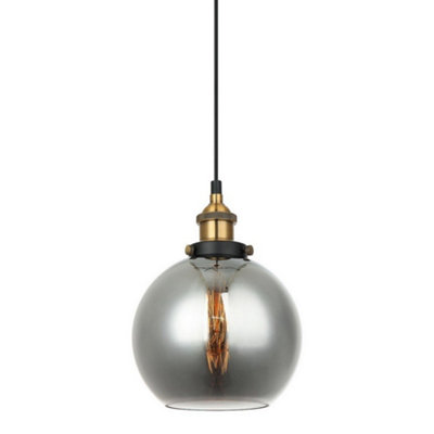 Luminosa Industrial And Retro Hanging Pendant Black Gold 1 Light With Smoky Shade E27 Dimmable