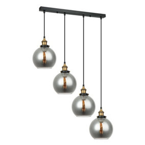 Luminosa Industrial And Retro Hanging Pendant Black, Gold 4 Light  with Smoky Shade, E27 Dimmable