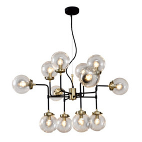 Luminosa Industrial And Retro Hanging Pendant Fixed Antique Bronze, Black 12 Light  with Clear Shade, E14