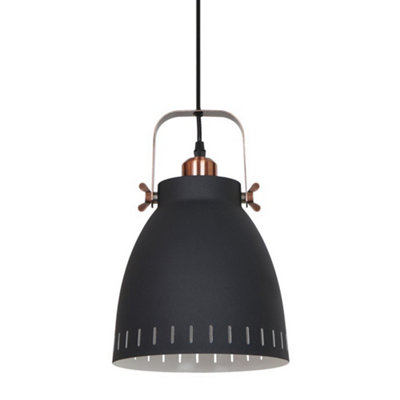 Luminosa Industrial And Retro Hanging Pendant Graphite, Red Copper 1 Light  with Graphite Shade, E27