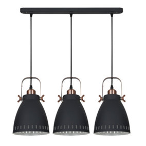 Luminosa Industrial And Retro Hanging Pendant Graphite, Red Copper 3 Light  with Graphite Shade, E27