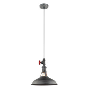 Luminosa Industrial And Retro Hanging Pendant Grey 1 Light  with Black Grey Shade, E27
