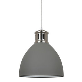 Luminosa Industrial And Retro Hanging Pendant Grey Satin Nickel 1 Light  with Grey Shade, E27