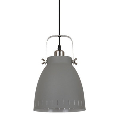 Luminosa Industrial And Retro Hanging Pendant Satin Grey 1 Light With Grey Shade E27 Diy At Bandq