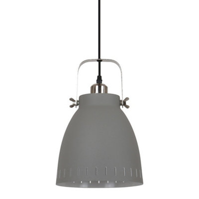 Luminosa Industrial And Retro Hanging Pendant Satin Grey 1 Light  with Grey Shade, E27