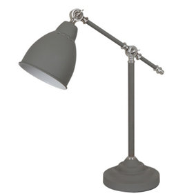 Luminosa Industrial And Retro Table Lamp Satin Grey 1 Light  with Grey Shade, E27
