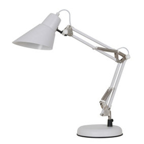 Luminosa Industrial And Retro Table Lamp White, Satin Nickel 1 Light  with White, Shade, E27