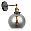 Luminosa Industrial And Retro Wall Lamp Black, Gold 1 Light  with Smoky Shade, E27 Dimmable