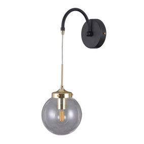 Luminosa Industrial And Retro Wall Lamp Black Matt, Gold 1 Light  with Clear Shade, E14