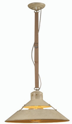 Luminosa Industrial Dome Ceiling Pendant 40W E27 Large, Sand Metal, Beige Belt