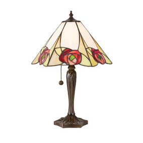 Luminosa Ingram 1 Light Medium Table Lamp Tiffany Glass, Dark Bronze Paint with Highlights, E27