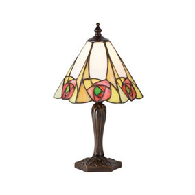 Luminosa Ingram 1 Light Small Table Lamp Tiffany Glass, Dark Bronze Paint with Highlights, E14