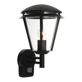 Luminosa Inova PIR 1 Light Outdoor Wall Lantern Matt Black, Clear Polycarbonate IP44, E27