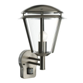 Luminosa Inova PIR 1 Light Outdoor Wall Lantern Stainless Steel, Polycarbonate IP44, E27