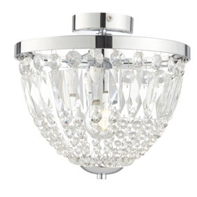 Luminosa Iona Decorative Bathroom Flush Ceiling Light with Crystal Faceted Droplets, IP44