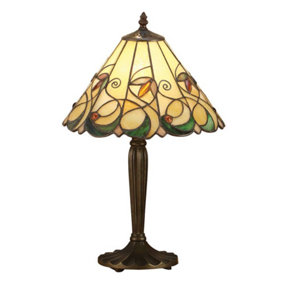 Luminosa Jamelia 1 Light Small Table Lamp Tiffany Glass, Dark Bronze Paint with Highlights, E27