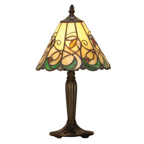 Luminosa Jamelia 1 Light Table Lamp Tiffany Glass, Dark Bronze Paint with Highlights, E14