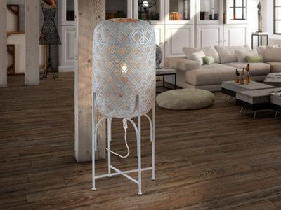 Grey wooden lantern style deals floor lamp