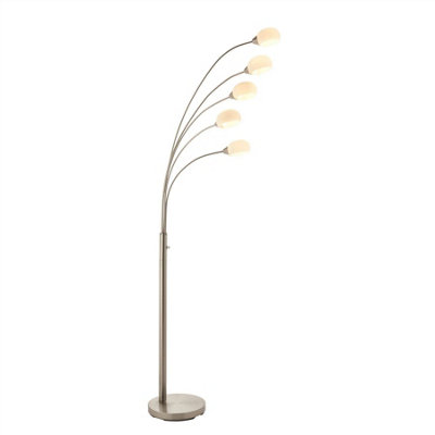 Luminosa Jaspa LED 5 Light Floor Lamp Satin Nickel, White Glass