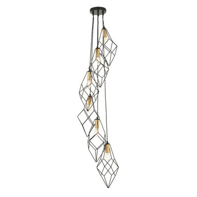 Luminosa Jaxon Plate Pendant Ceiling Lamp, Matt Black, Gold Effect