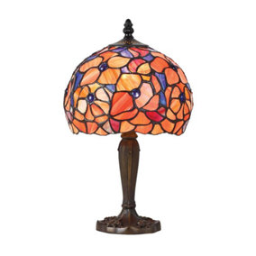 Luminosa Josette 1 Light Small Table Lamp Tiffany Glass, Dark Bronze Paint with Highlights, E14