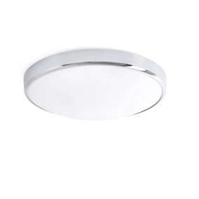 Luminosa Kao LED Bathroom Flush Ceiling Light Chrome, White IP44