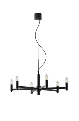 Luminosa Karol 6 Candle Ceiling Pendant, Slate-Grey, E14