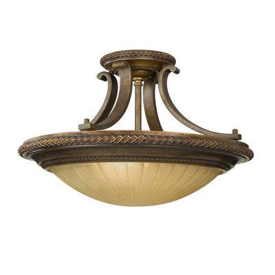 Luminosa Kelham Hall 2 Light Ceiling Semi Flush Light Gold, Bronze, E27