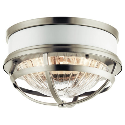 Luminosa Kichler Tollis Bowl Semi Flush Ceiling Light Brushed Nickel & White