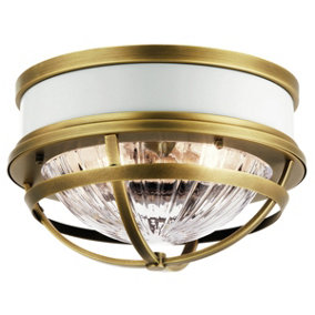 Luminosa Kichler Tollis Bowl Semi Flush Ceiling Light Natural Brass & White