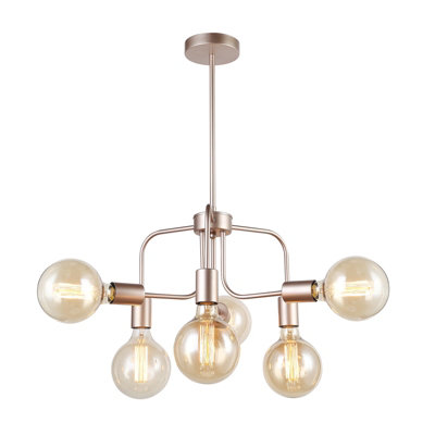Luminosa Kristy Industrial, Retro 6 Light Multi Arm Semi Flush Ceiling Lamp, E27