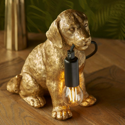 Luminosa Labrador Puppy Table Lamp Vintage Gold Paint, Matt Black, 1x E14