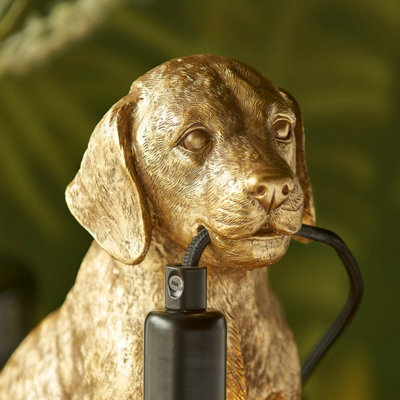 Luminosa Labrador Puppy Table Lamp Vintage Gold Paint, Matt Black, 1x E14