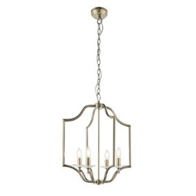 Luminosa Lainey 4 Light Ceiling Pendant Antique Brass Plate & Clear Crystal Glass, E14