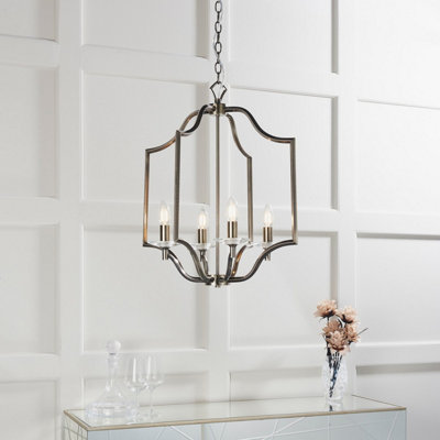Luminosa Lainey 4 Light Ceiling Pendant Antique Brass Plate & Clear Crystal Glass, E14