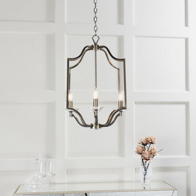 Luminosa Lainey 4 Light Ceiling Pendant Antique Brass Plate & Clear Crystal Glass, E14
