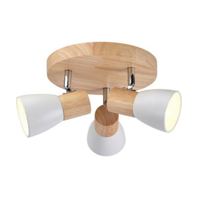 Luminosa Lan Round Ceiling Spotlight 3xE14 Natural Wood