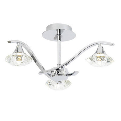 Luminosa Langella 3 Light Semi Flush Multi Arm Ceiling Light Chrome, Clear Crystal, G9