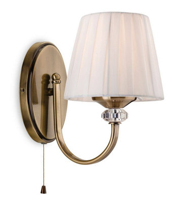 Luminosa Langham 1 Light Single Indoor Wall Light (Switched) Antique Brass, Pleated Cream Shade, E14