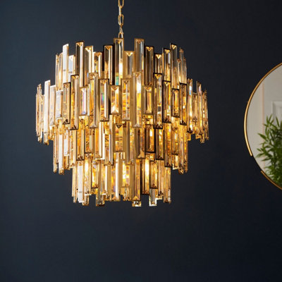 Luminosa Latina Single Pendant Ceiling Lamp, Gold Effect Plate, Champagne Crystal