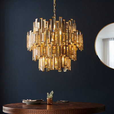 Luminosa Latina Single Pendant Ceiling Lamp, Gold Effect Plate, Champagne Crystal