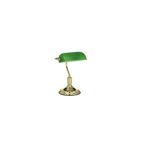 Luminosa Lawyer 1 Light Banker Lamp Gold with Green Glass Shade, E27